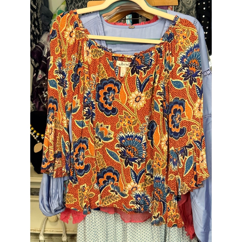 Willow Root Boho Floral Bell Sleeve Blouse Size Small - Picture 2 of 3